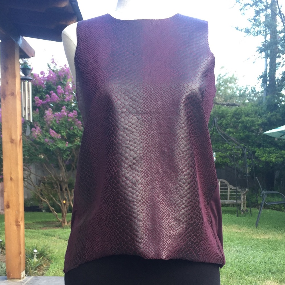 Raw Edge Faux Leather Snakeskin Sleeveless Top